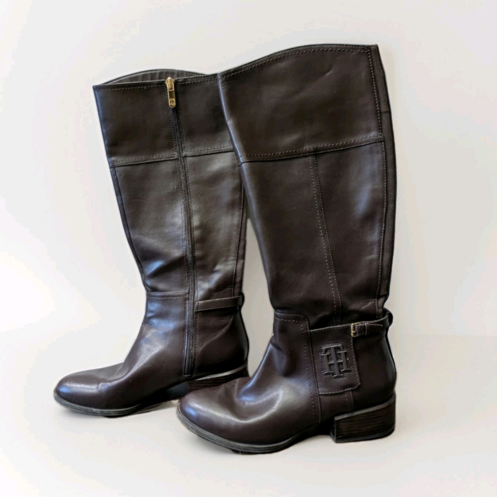 Tommy‎ Hilfiger Womens Merritt Faux Leather Riding Boots Brown Size 7.5M Harness